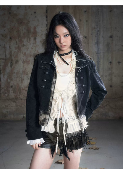 Washed Patchwork Zip Jacket