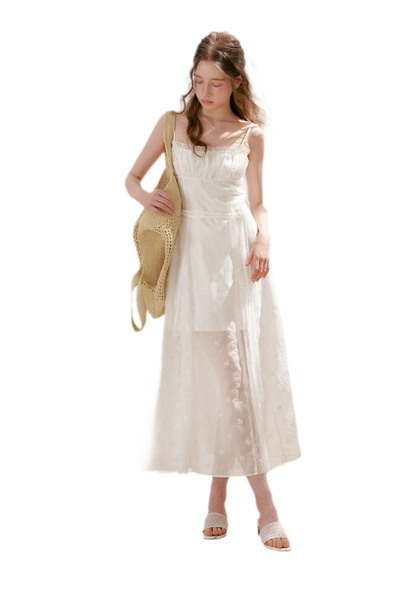 French Embroidered A-line Dress