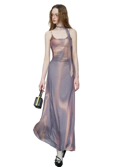 City Island Diary Colorblock Off-Shoulder Slip Dress
