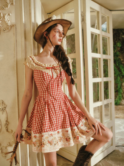 Gingham Lace Mini Dress