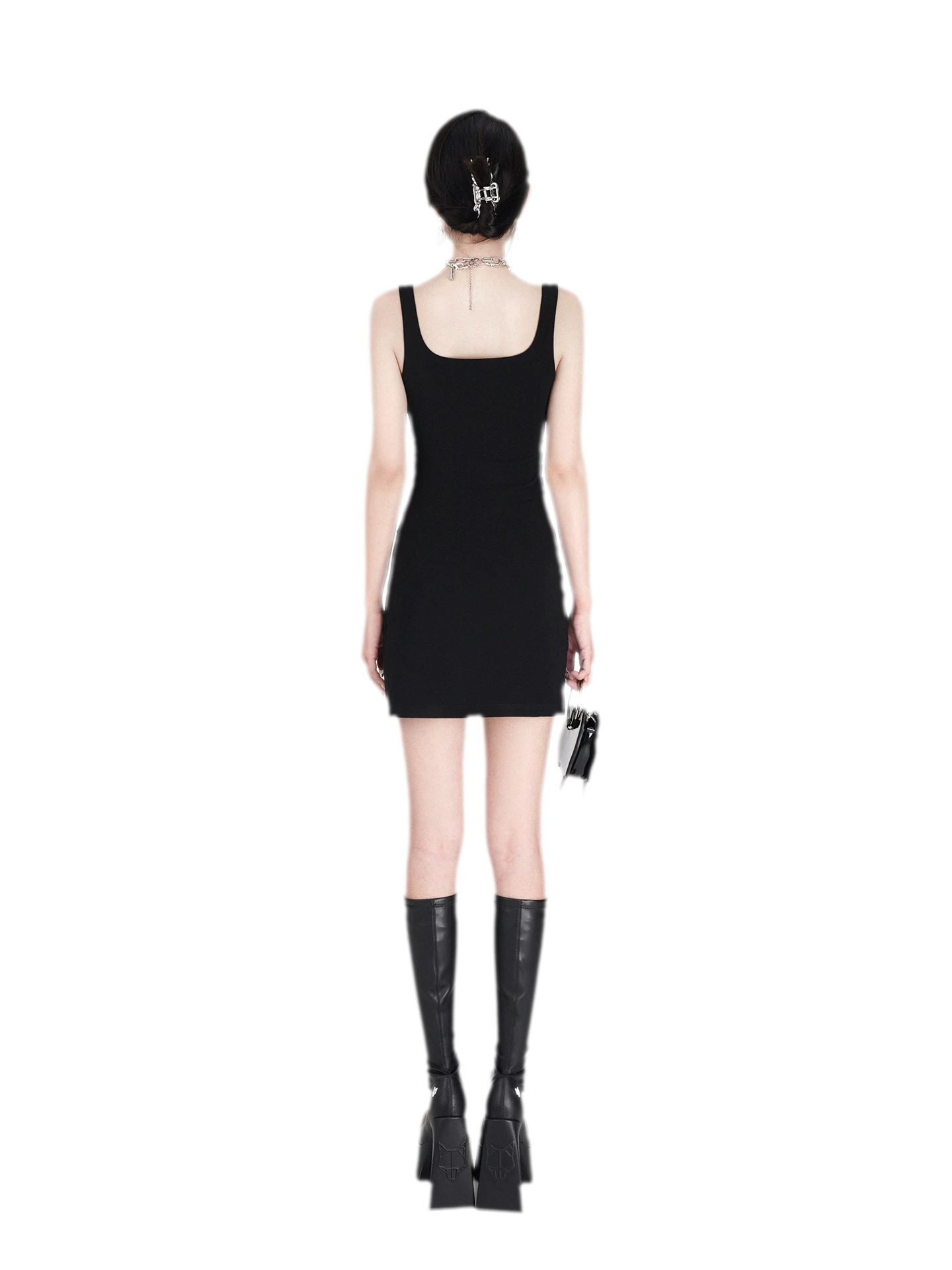 Stretch Ruched Square-Neck Mini Dress