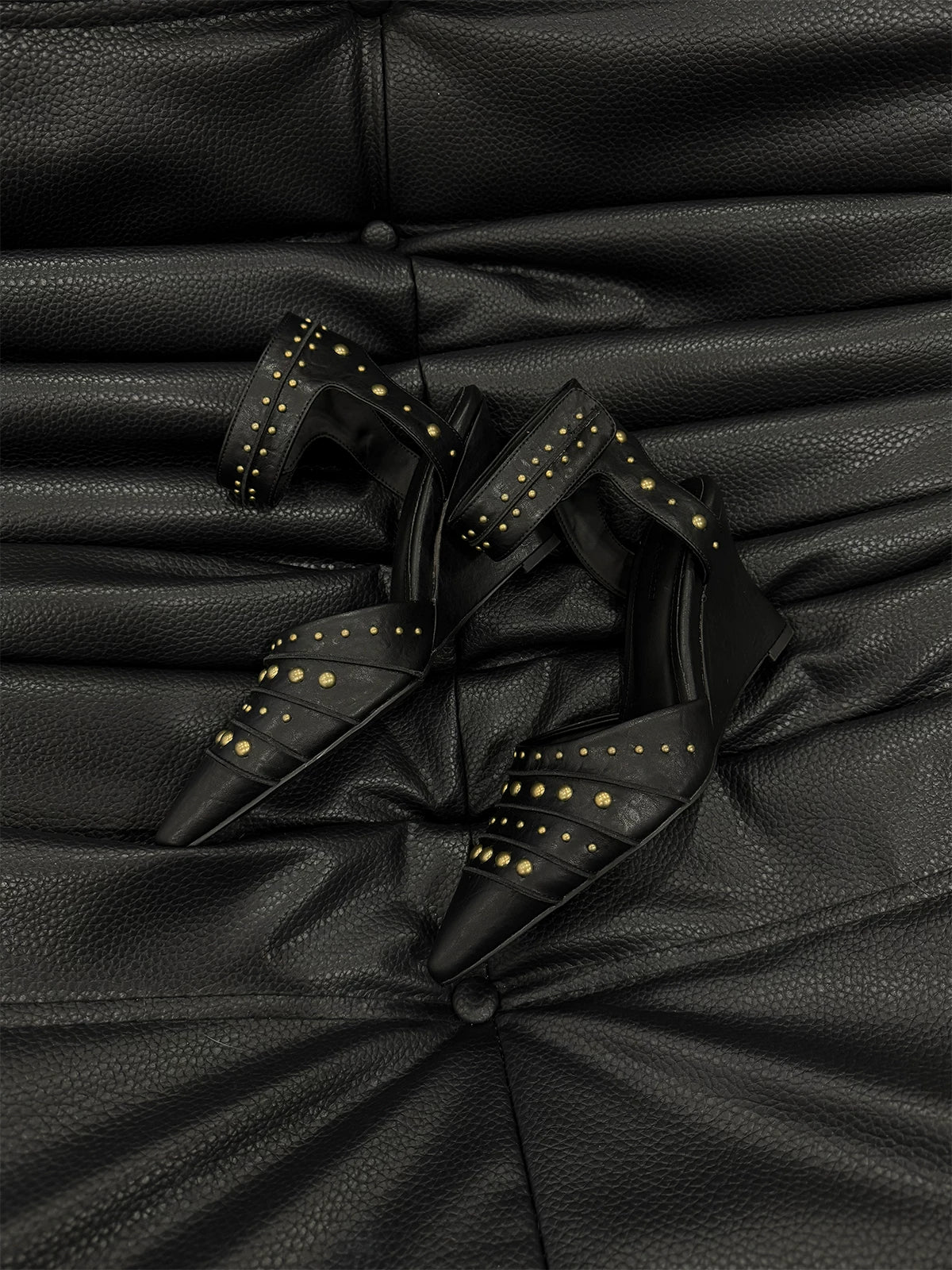 Studded Pointed-Toe Wedge Sandals