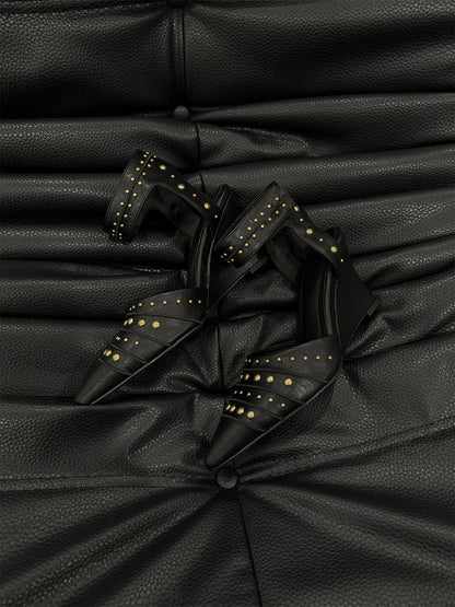 Studded Pointed-Toe Wedge Sandals
