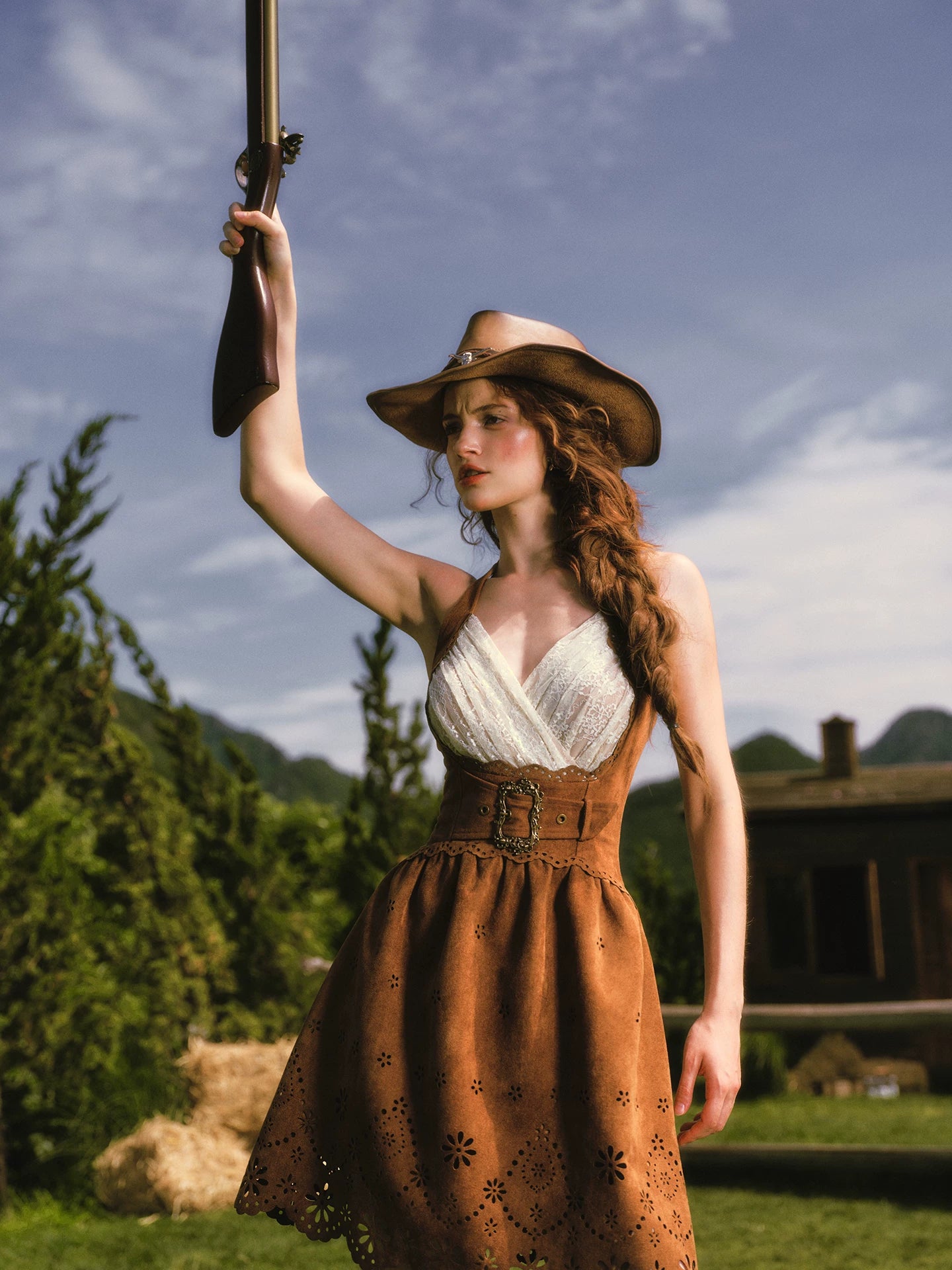 Laser-Cut Suede Lace Dress