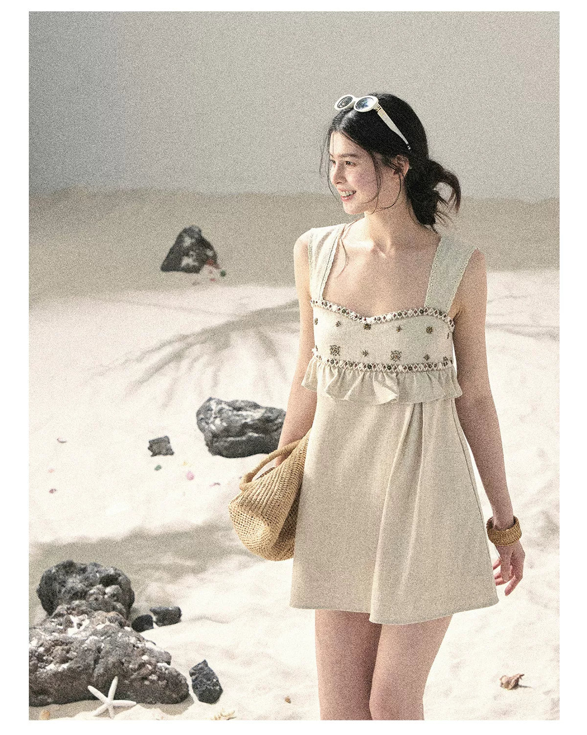 Sunlit Wheat Field Lace Strap Dress