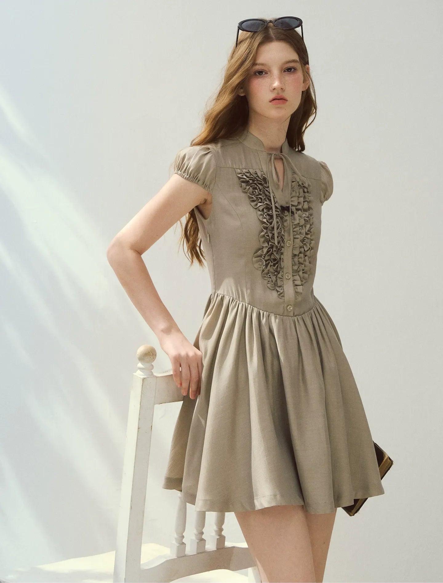 Acetate Ruffle Midi Dress
