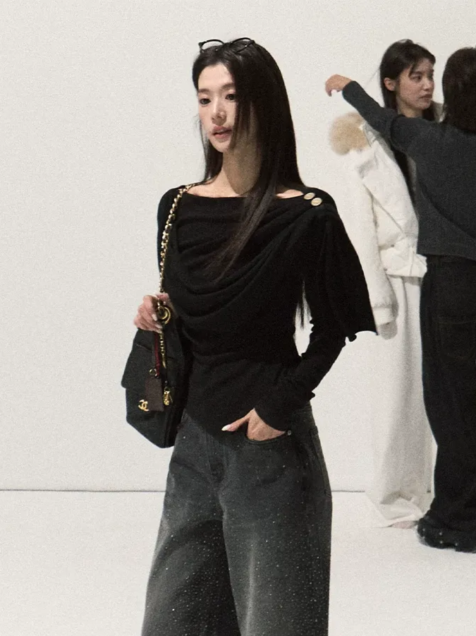 Draped Slim Knit Top