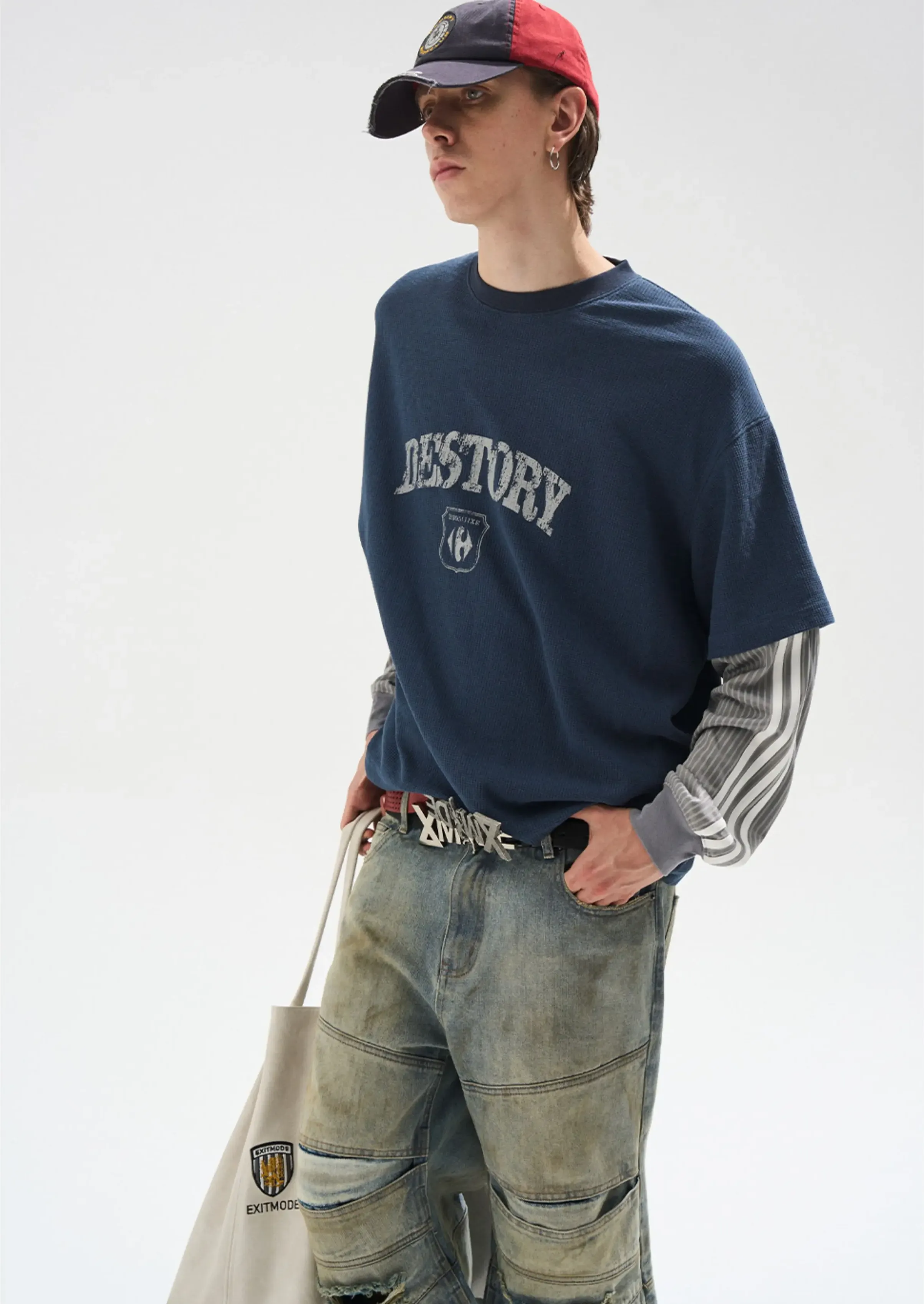 Distressed Graphic Layered Long-Sleeve Tee