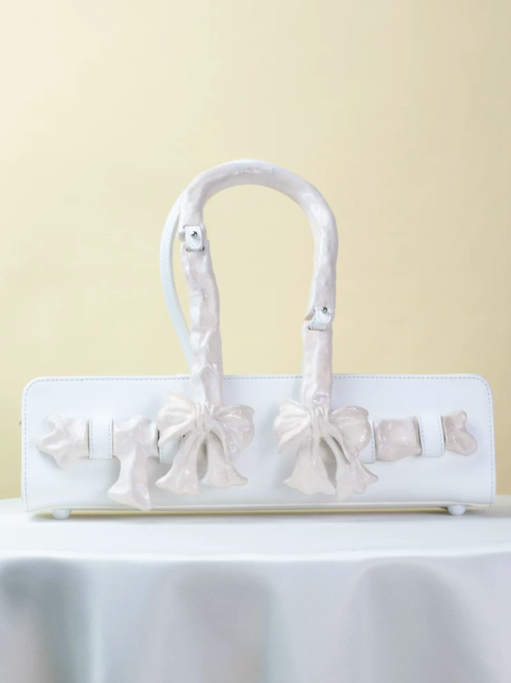 Glossy Bow Handle Handbag