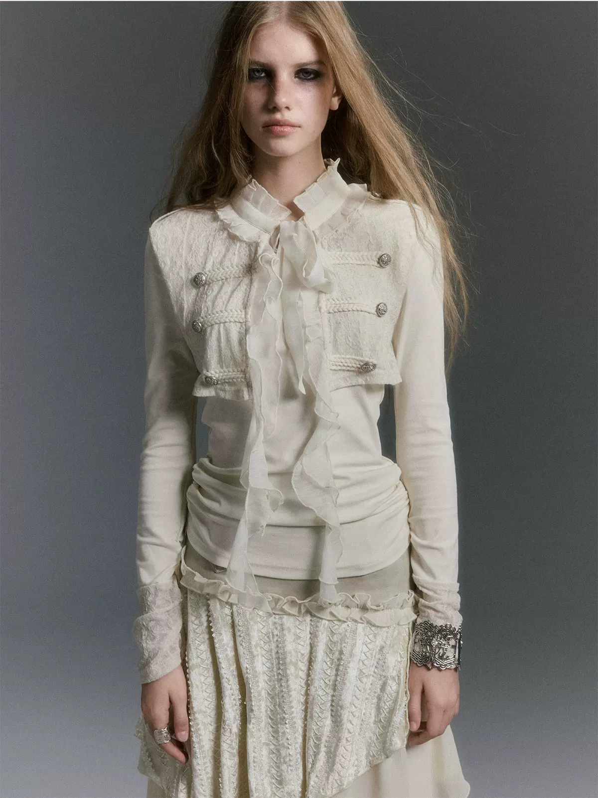 Blouse met getextureerd ruchespaneel