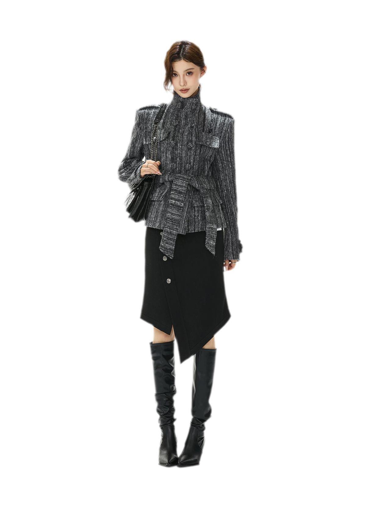 Cappotto in tweed testurizzato con cintura