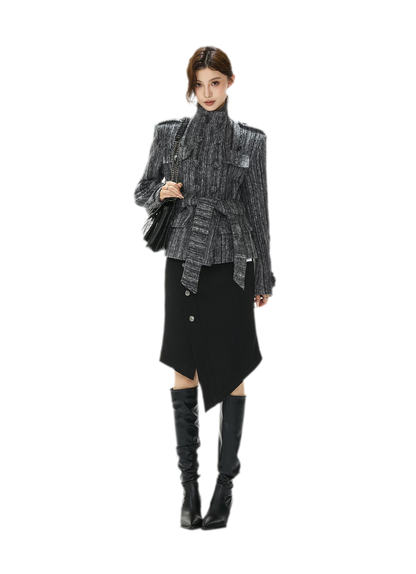Cappotto in tweed testurizzato con cintura