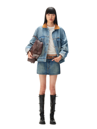 Enzyme Washed Suede-Panel Jacket
