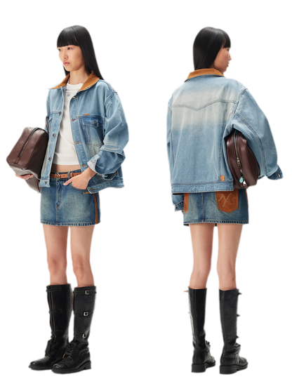 Enzyme Washed Suede-Panel Jacket