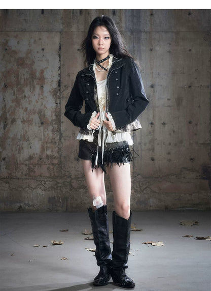 Washed Patchwork Zip Jacket