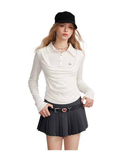 Contrast Pleated A-Line Mini Skirt