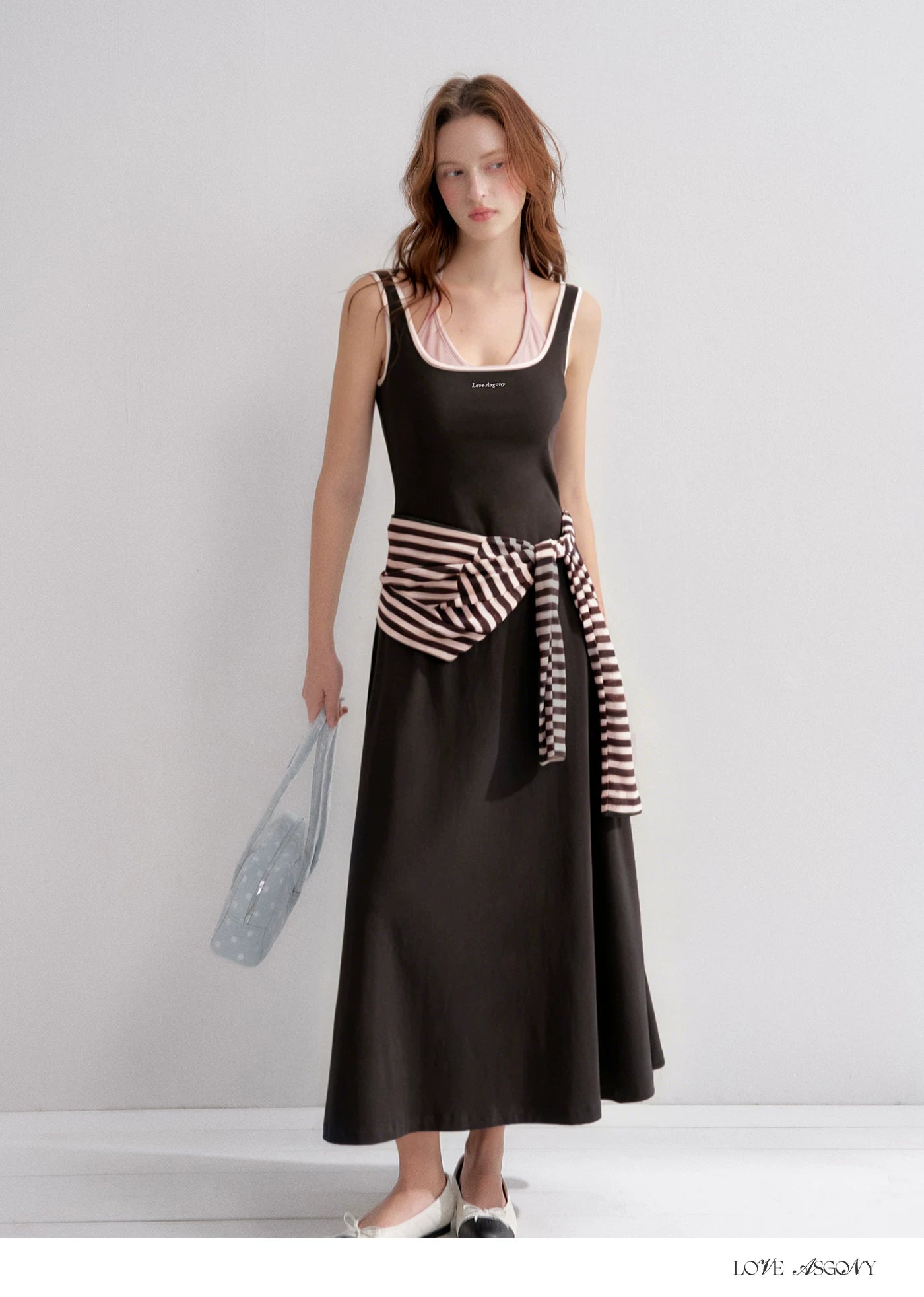Contrast Color U-Neck Halter Knit Long Dress