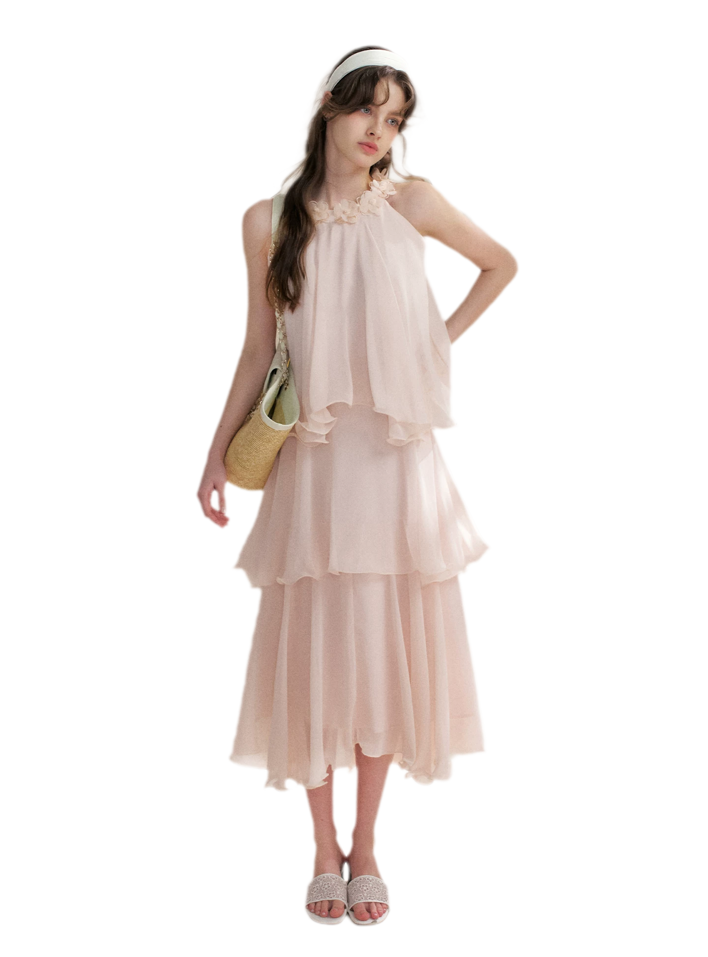 Chiffon Floral Halter Long Dress