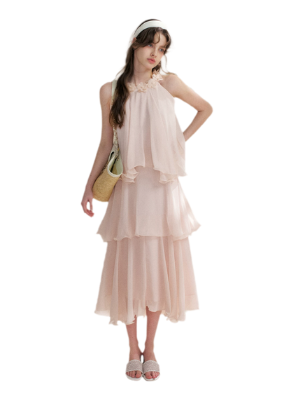 Chiffon Floral Halter Long Dress
