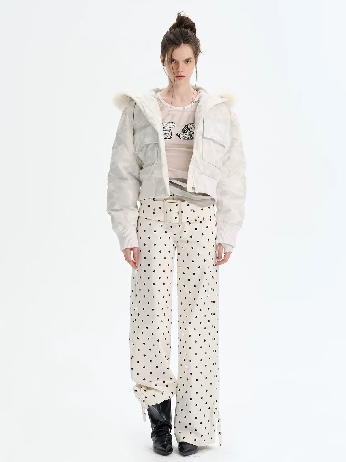 Printed Cropped Hooded Down Jacket