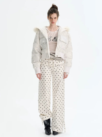Printed Cropped Hooded Down Jacket