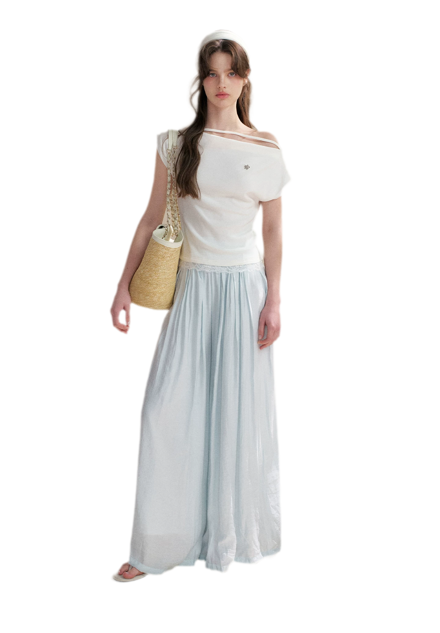 Lace Trim Asymmetric Short Sleeve T-Shirt