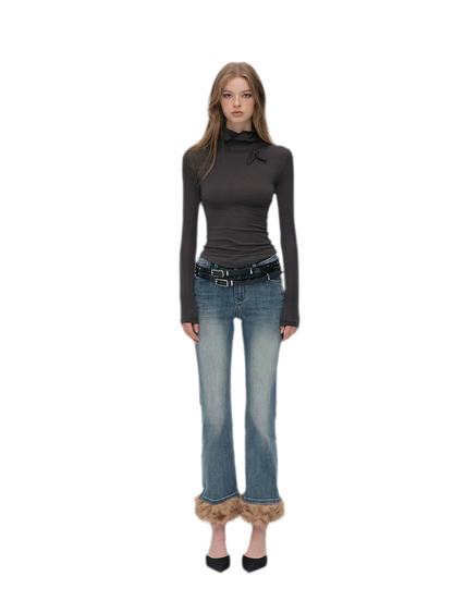 Vintage Washed Cropped Flare Jeans