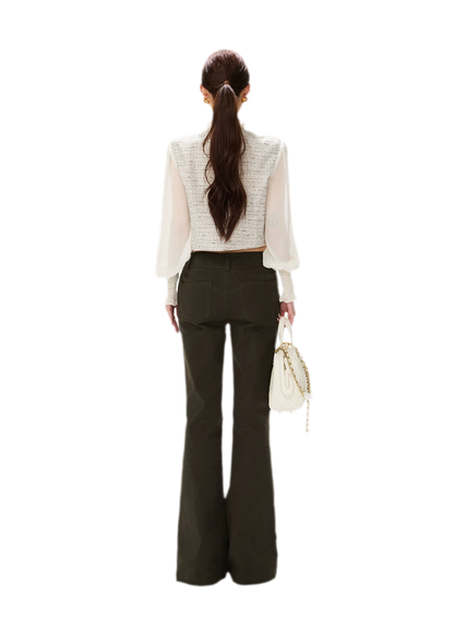 Multicolor Tweed Lantern Sleeve Jacket