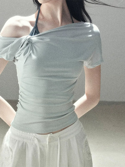 Asymmetric Twist Off-Shoulder Tee