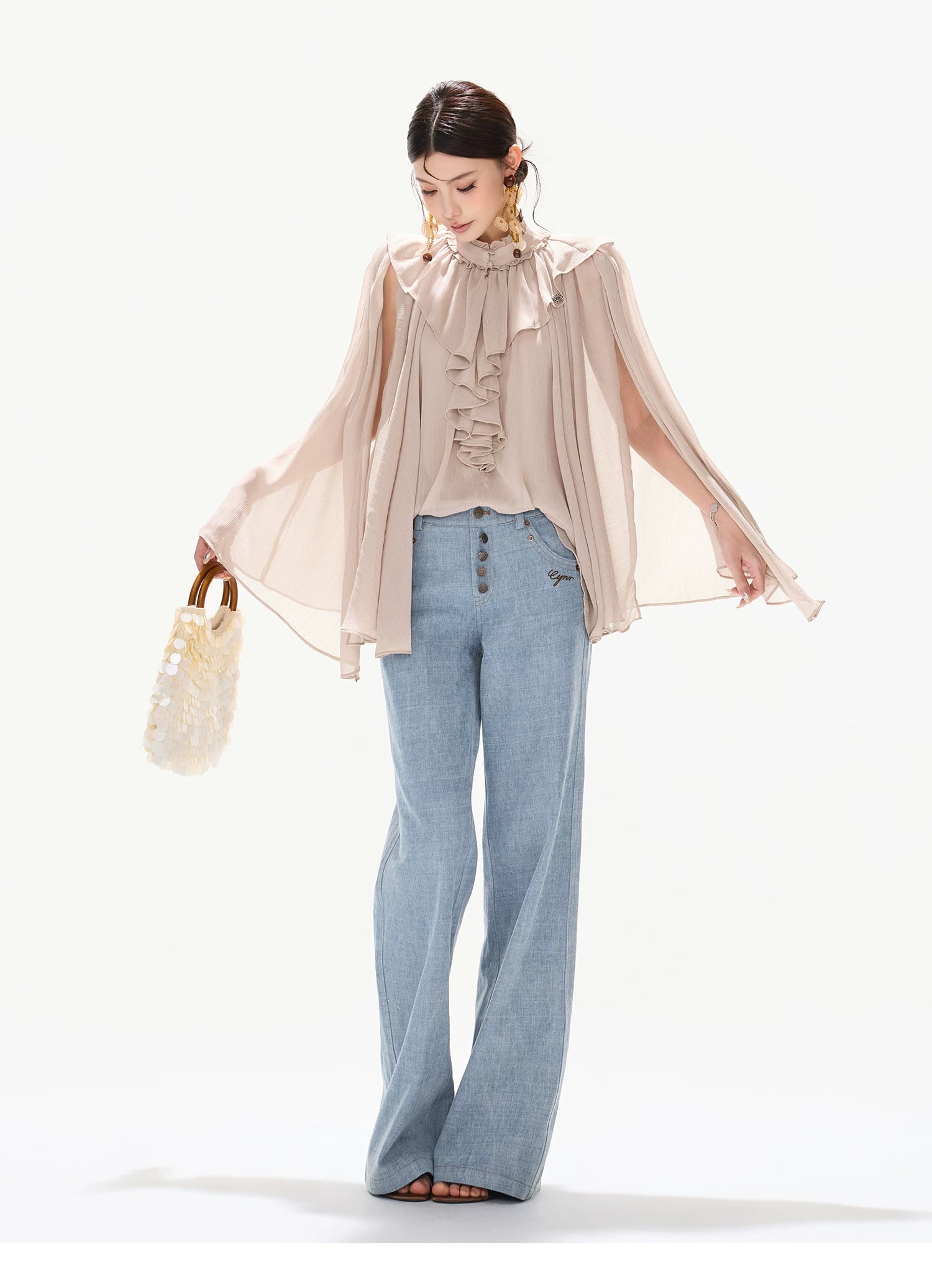 Lightweight Ruffle Collar Sleeveless Chiffon Blouse