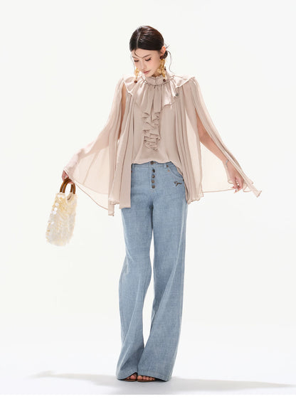Lightweight Ruffle Collar Sleeveless Chiffon Blouse