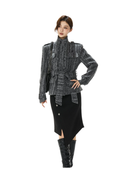 Cappotto in tweed testurizzato con cintura