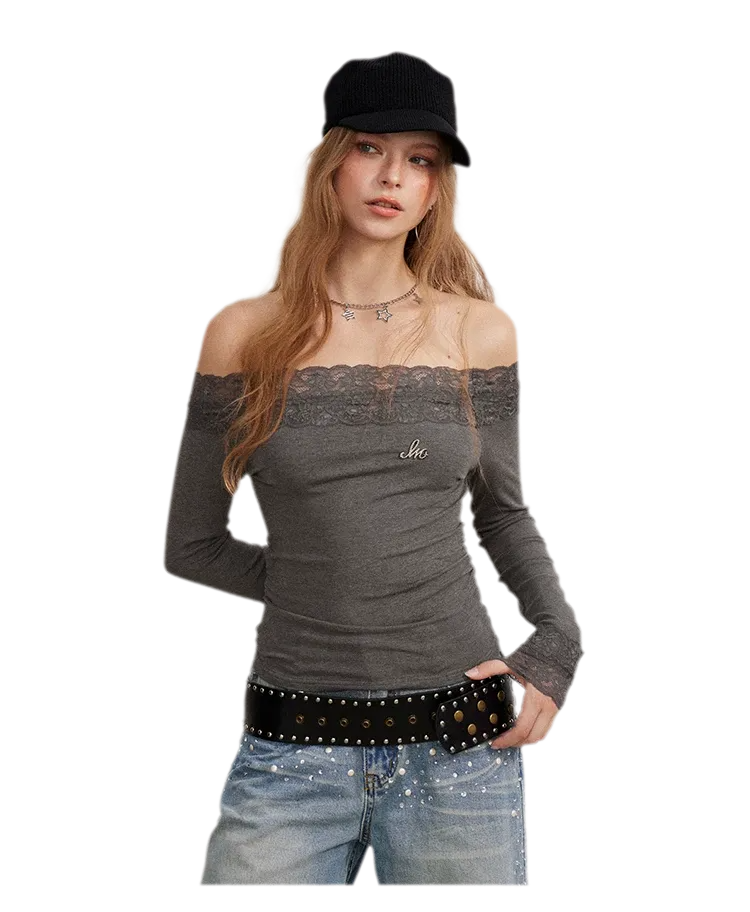 Lace Panel Off-Shoulder T-Shirt