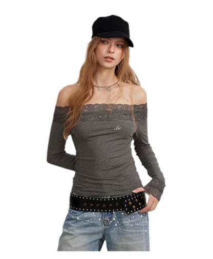 Lace Panel Off-Shoulder T-Shirt