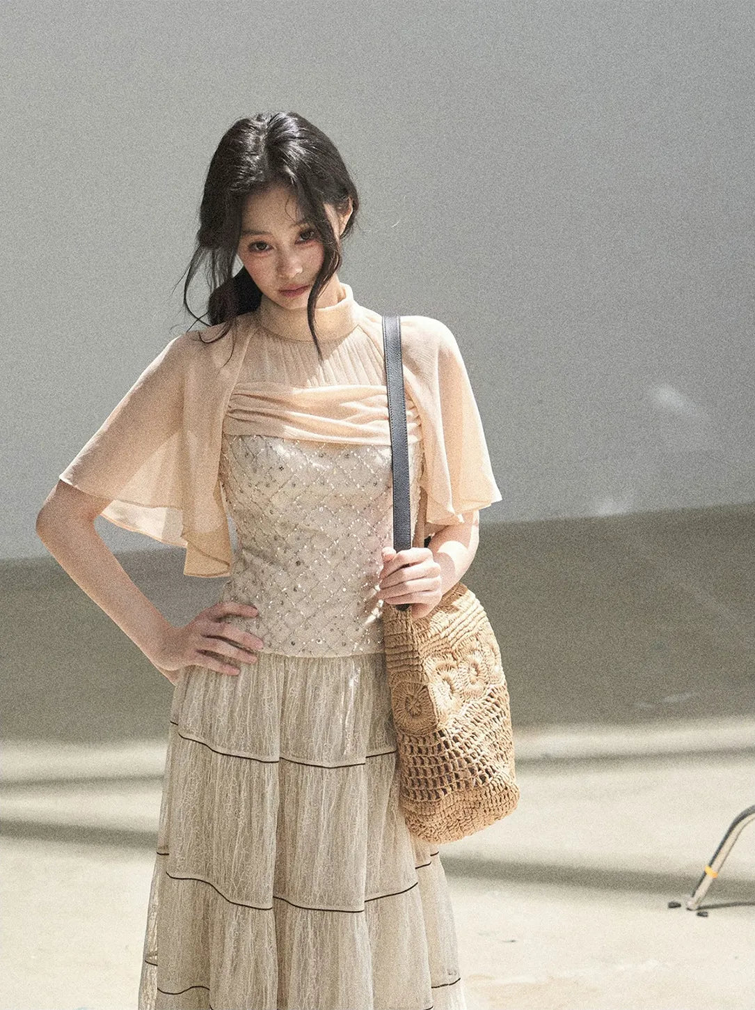Textured Sequin Cape Top