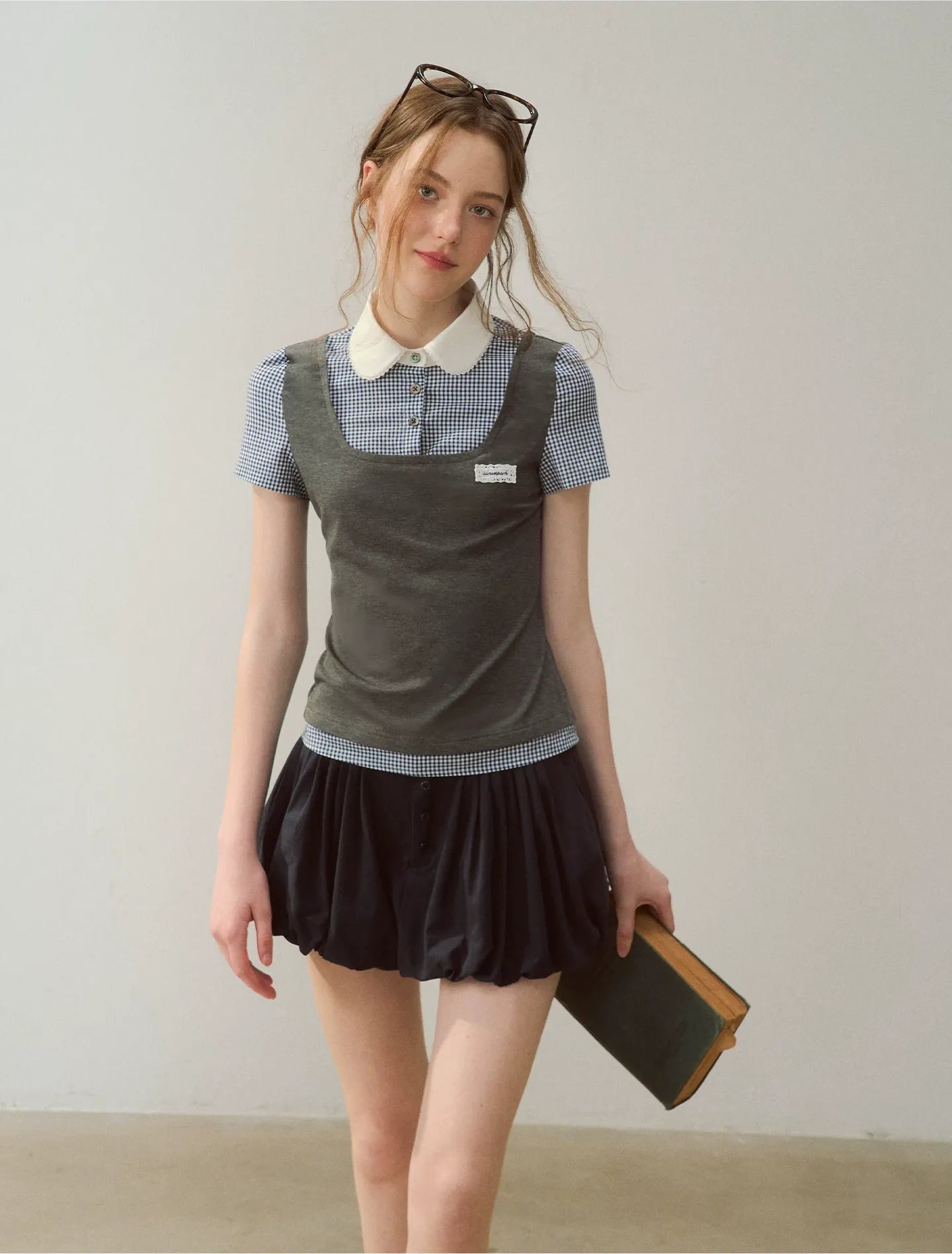 Patchwork Doll Collar Shirt