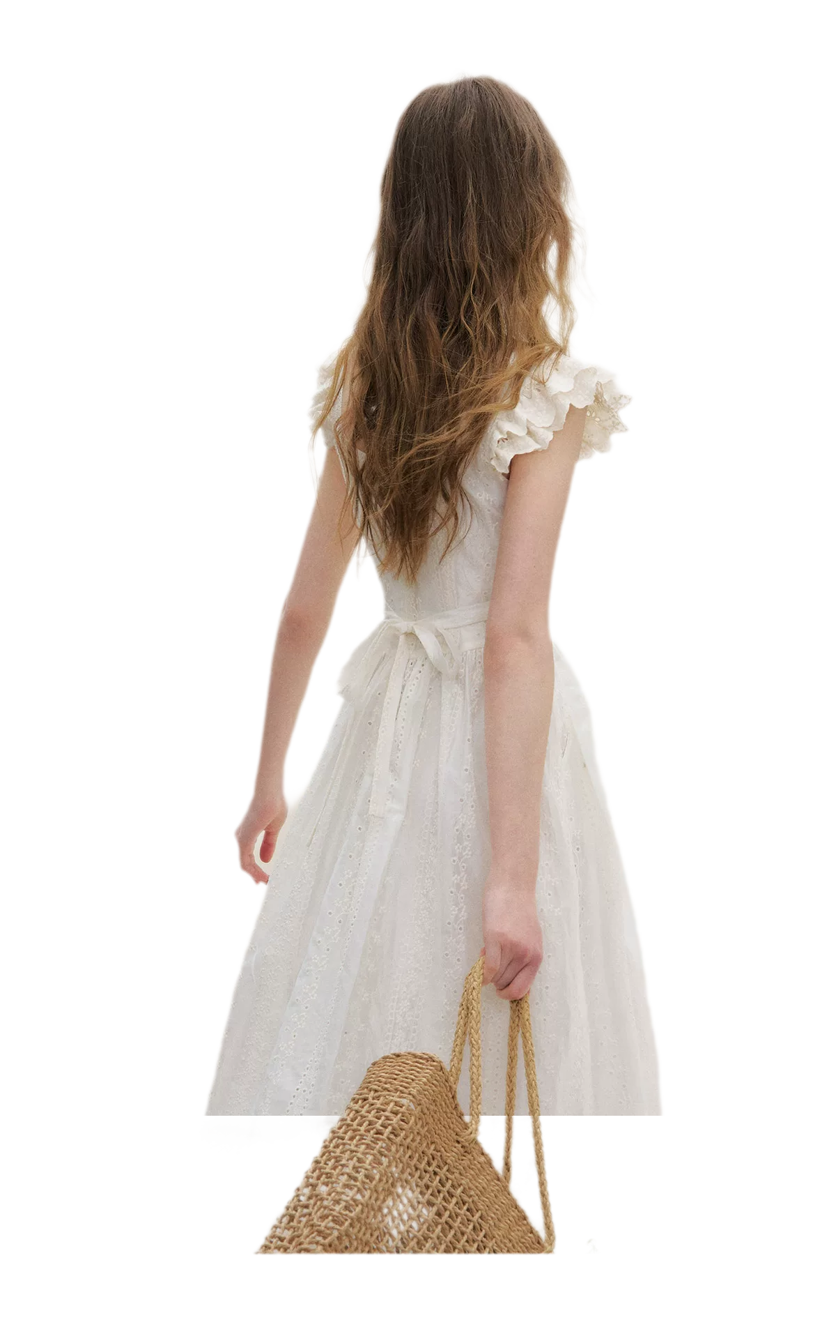 Embroidered Flutter Sleeve Dress