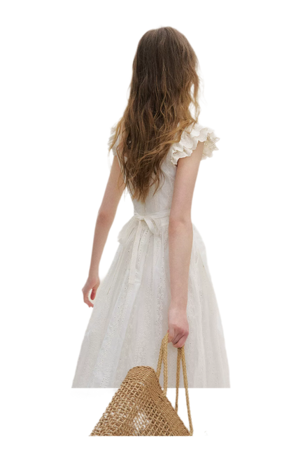 Embroidered Flutter Sleeve Dress