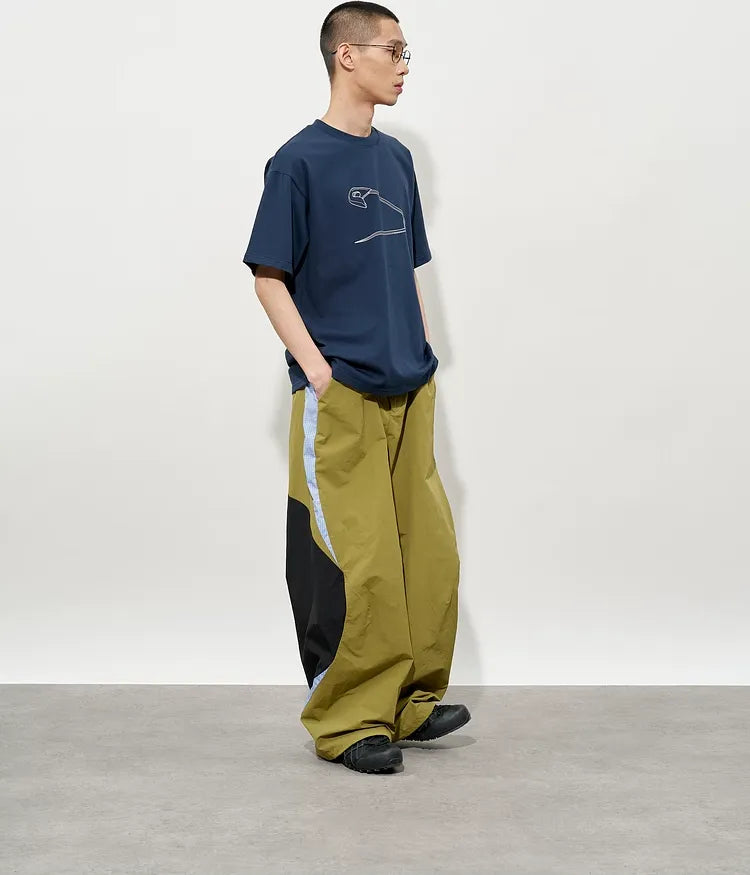 Pleated Color-Block Nylon Trousers