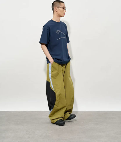 Pleated Color-Block Nylon Trousers