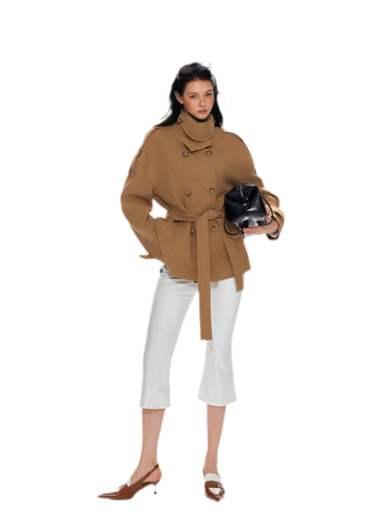 Wool Stand-Collar Belted Coat