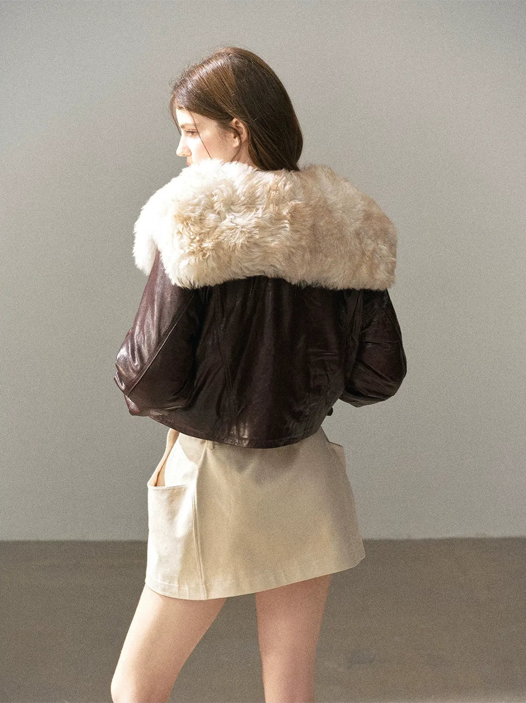 Sheepskin Cropped Goose-Down Jacket