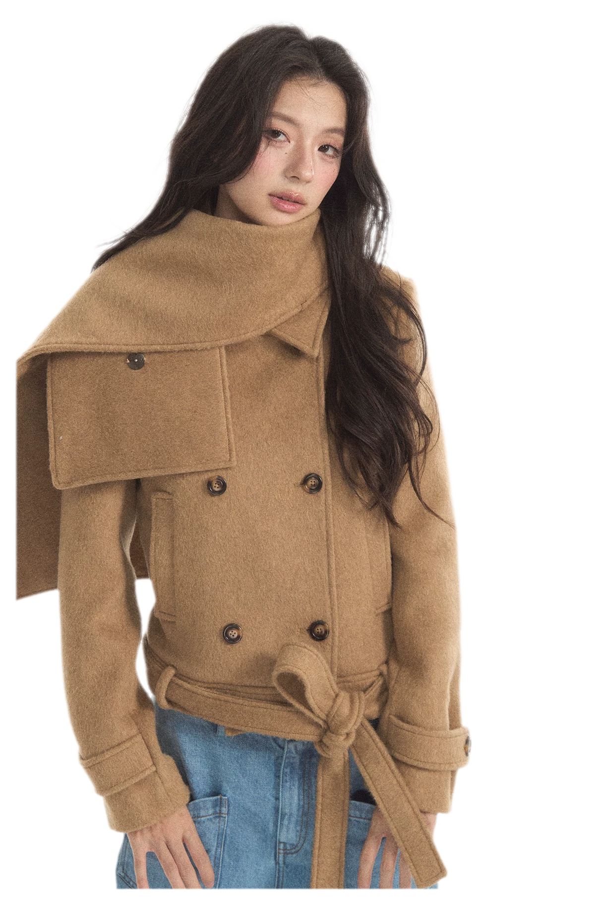 Wool Double-Breasted Cropped Coat
