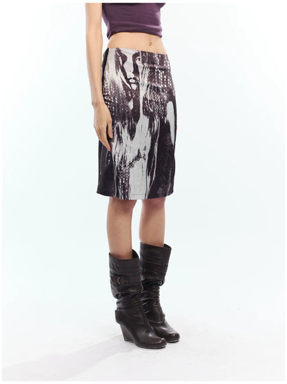 Punk Printed Reversible Satin Midi Skirt