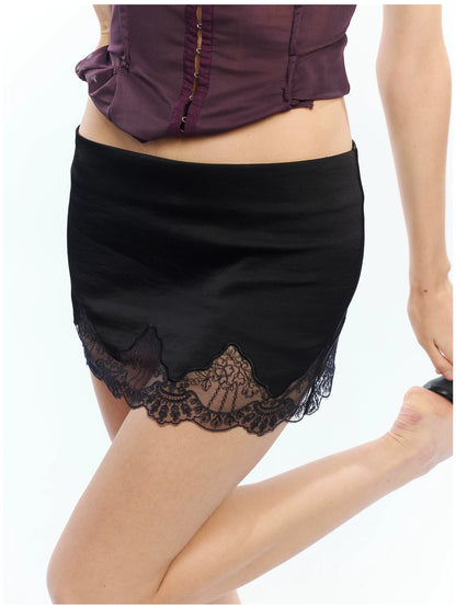 Lace Panel Embroidered Cut-Out Mini Skirt