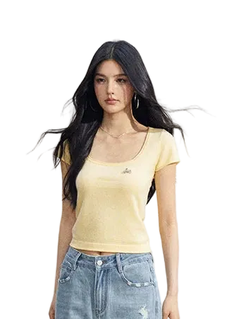 Candy Color U-Neck Short Sleeve T-Shirt
