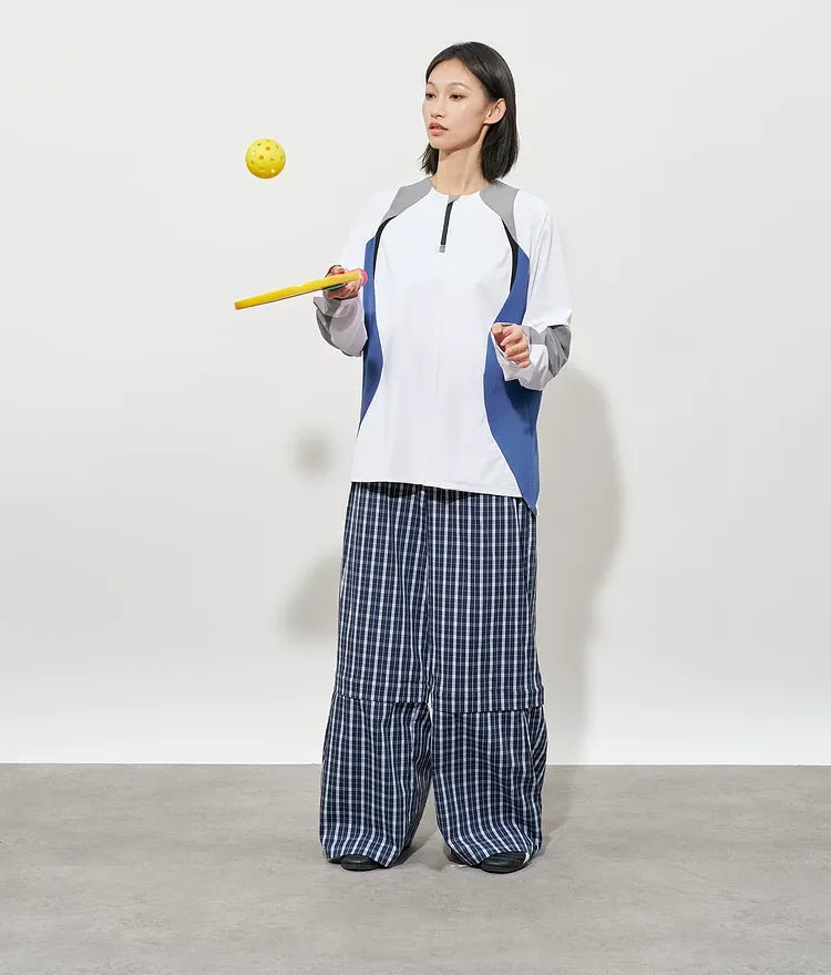 Detachable Check Straight-Leg Trousers
