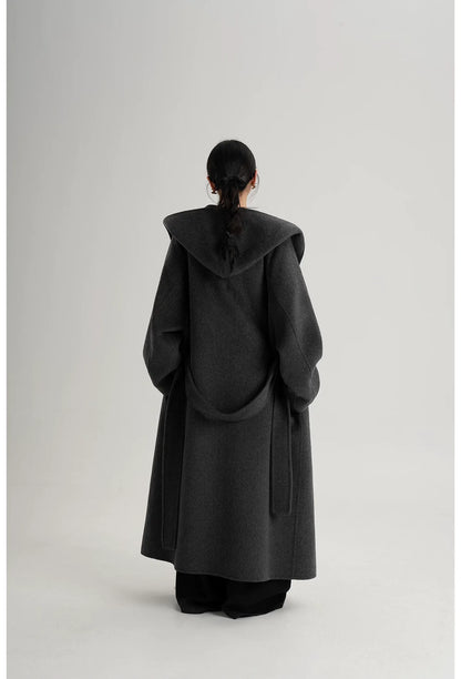 Hand-Sewn Oversized Hooded Wool Coat