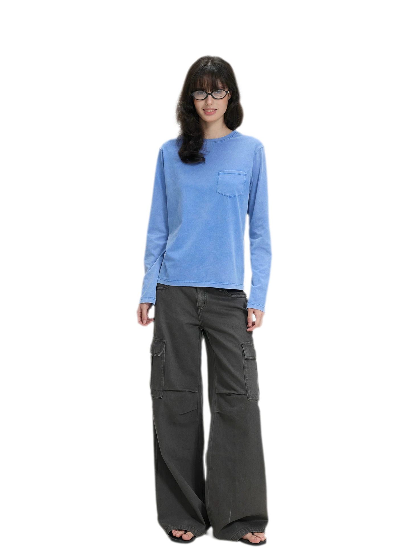Washed Cargo Wide-Leg Pants