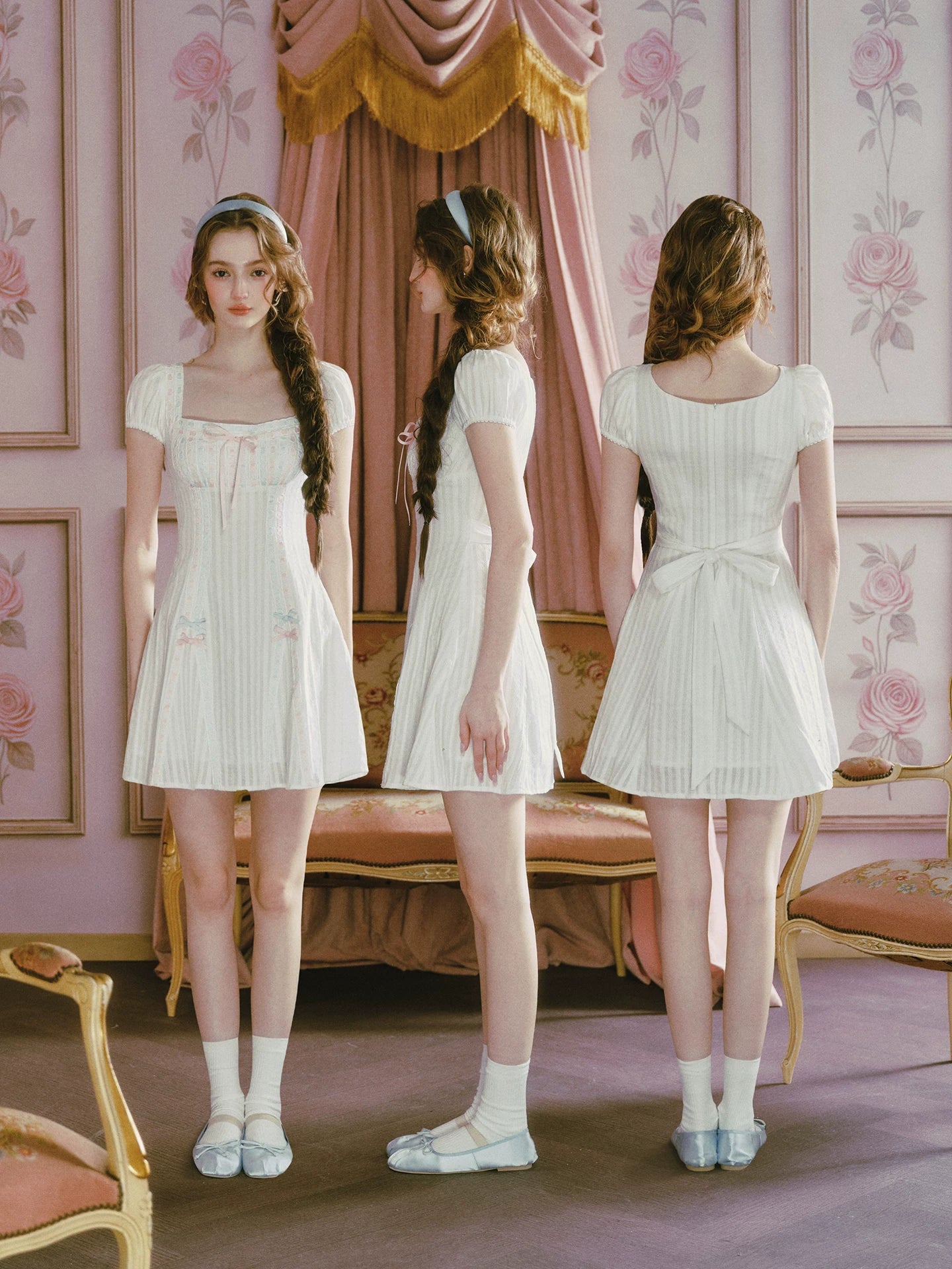 Jacquard Puff-Sleeve Corset Dress